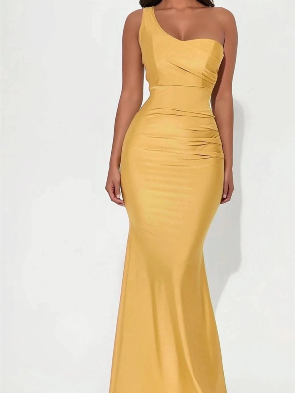 Ruched Asymmetrical Maxi Dress in Yellow